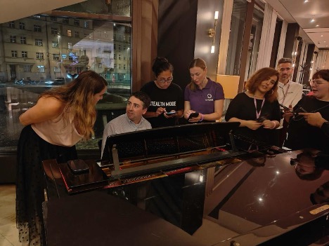 Late-night piano session at the hotel