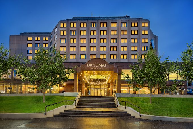 Diplomat Hotel Prague exterior at dusk